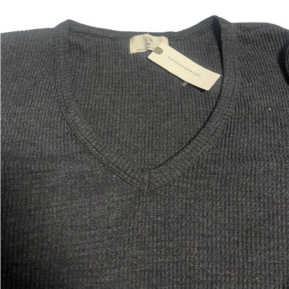 Anthropologie T.La Vicky Thermal Waffle V-Neck Tunic Top, Charcoal Gray, M NEW - Picture 5 of 8